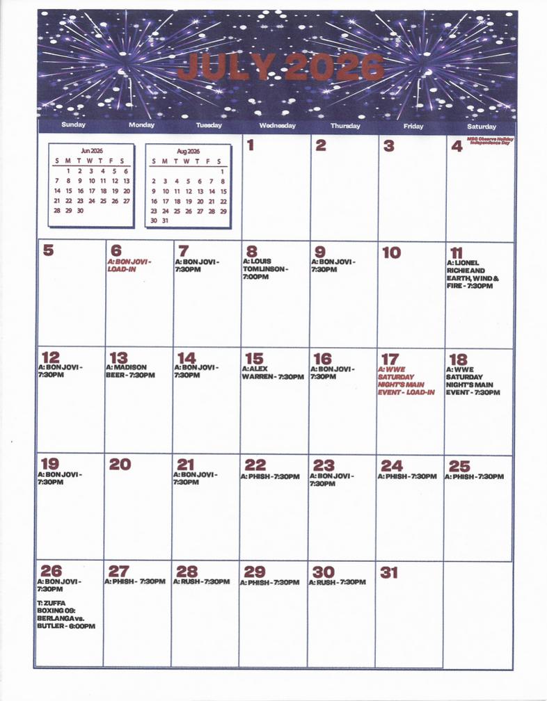 July 2026 calendar featuring event details